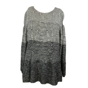 Cupio Sweater Womens Sz L Black Ombre Cotton Cable‎ Knit Heather